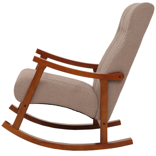 Cosmo Casa - Schommelstoel - Relaxstoel - Hout - FSC Gecertificeerd - Stoftextiel Bouclé - 450gm - Taupe - Frame Walnootlook