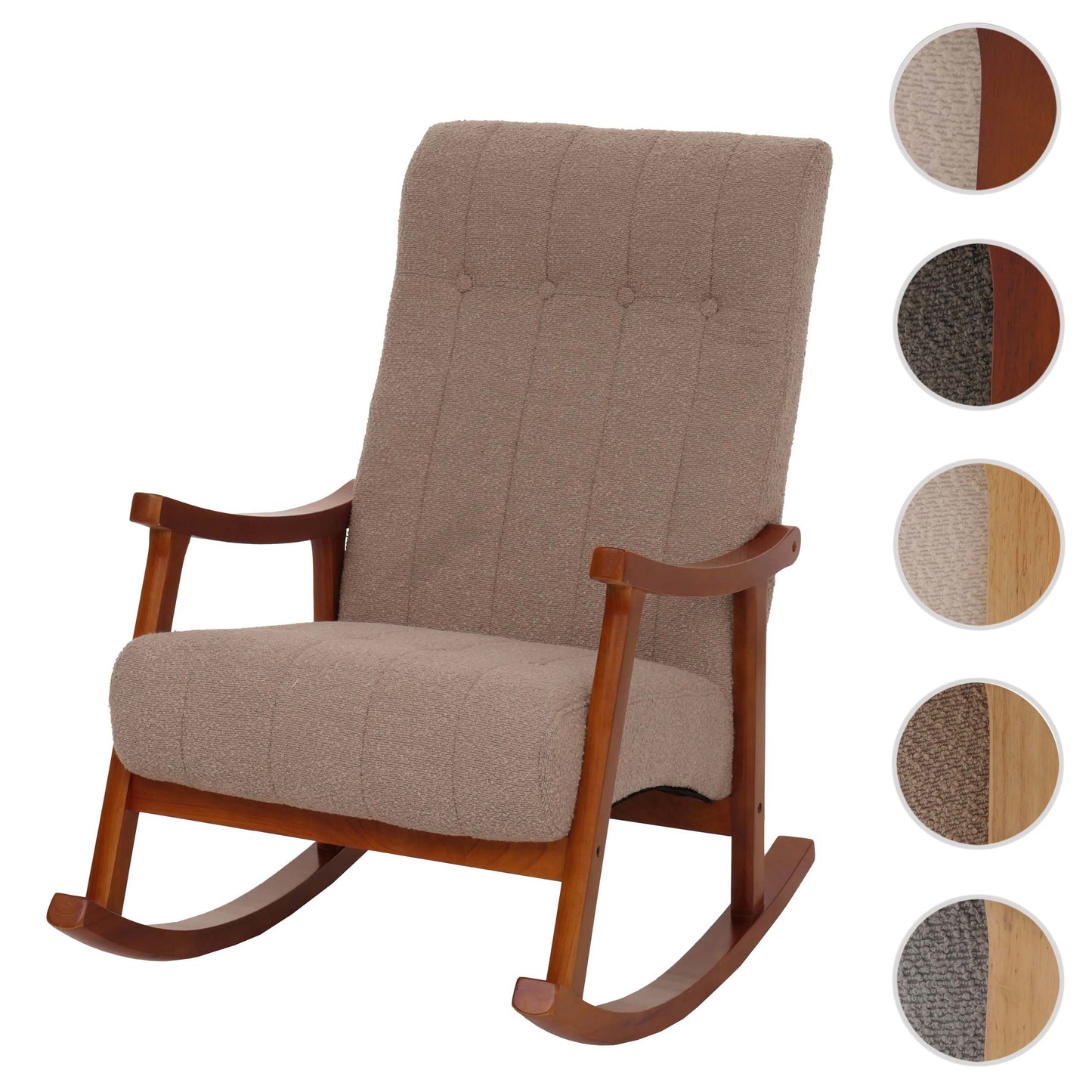 Cosmo Casa - Schommelstoel - Relaxstoel - Hout - FSC Gecertificeerd - Stoftextiel Bouclé - 450gm - Taupe - Frame Walnootlook