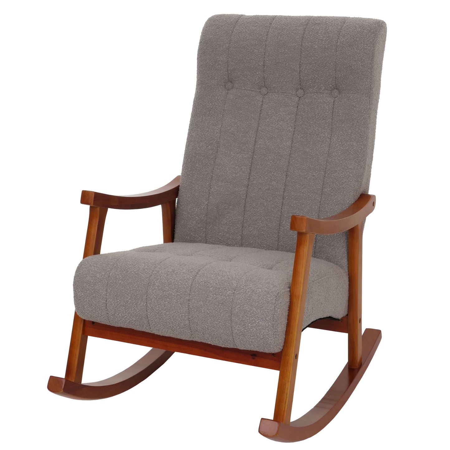 Cosmo Casa - Schommelstoel - Relaxstoel - Hout - FSC Gecertificeerd - Stoftextiel Bouclé - 450gm - Grijs - Frame Walnootlook