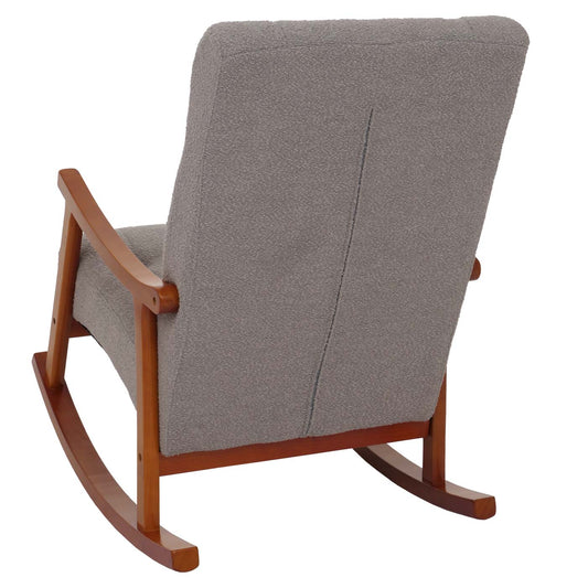 Cosmo Casa - Schommelstoel - Relaxstoel - Hout - FSC Gecertificeerd - Stoftextiel Bouclé - 450gm - Grijs - Frame Walnootlook
