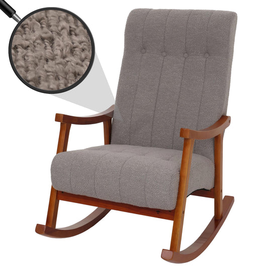 Cosmo Casa - Schommelstoel - Relaxstoel - Hout - FSC Gecertificeerd - Stoftextiel Bouclé - 450gm - Grijs - Frame Walnootlook