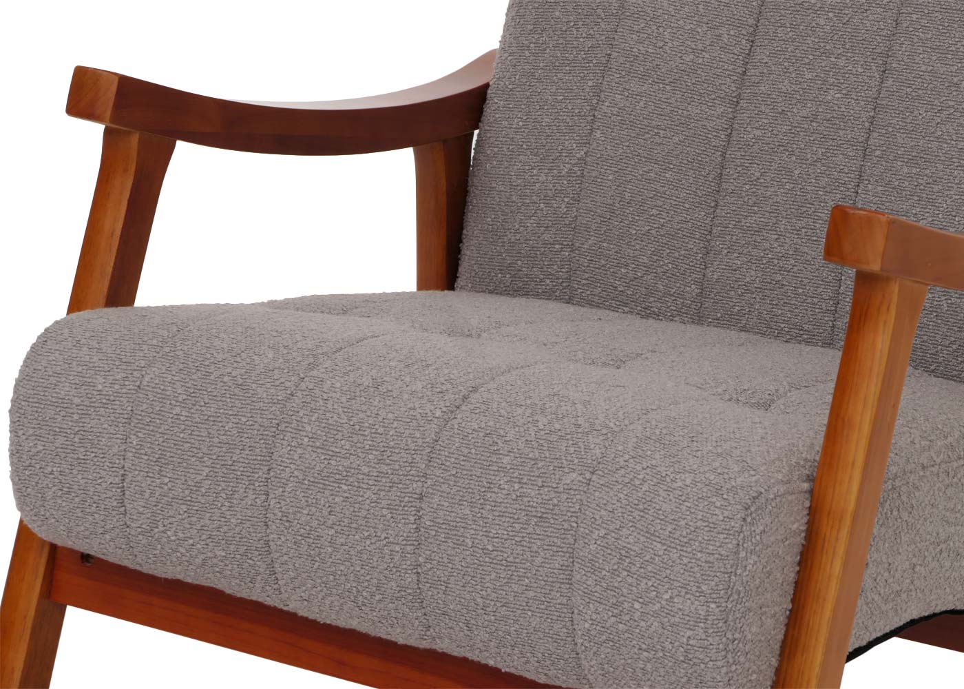 Cosmo Casa - Schommelstoel - Relaxstoel - Hout - FSC Gecertificeerd - Stoftextiel Bouclé - 450gm - Grijs - Frame Walnootlook