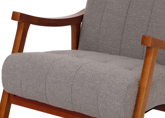 Cosmo Casa - Schommelstoel - Relaxstoel - Hout - FSC Gecertificeerd - Stoftextiel Bouclé - 450gm - Grijs - Frame Walnootlook