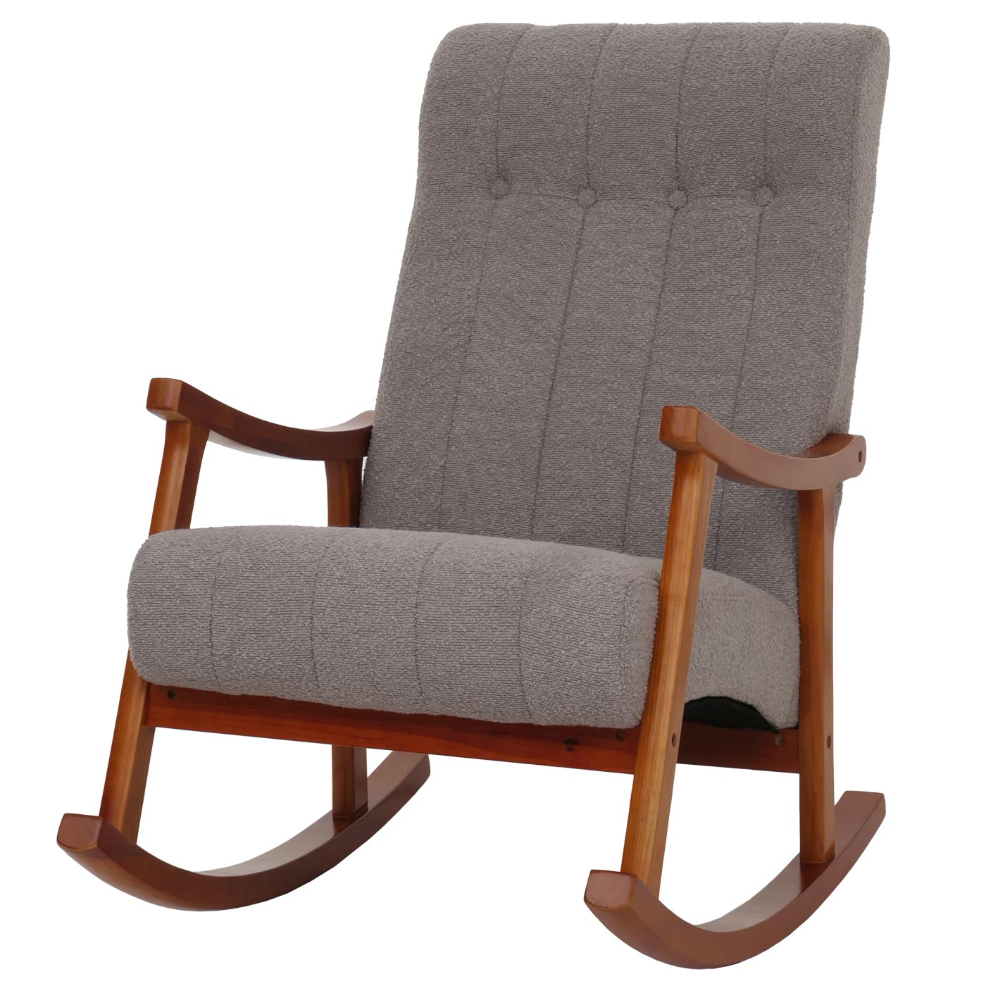 Cosmo Casa - Schommelstoel - Relaxstoel - Hout - FSC Gecertificeerd - Stoftextiel Bouclé - 450gm - Grijs - Frame Walnootlook