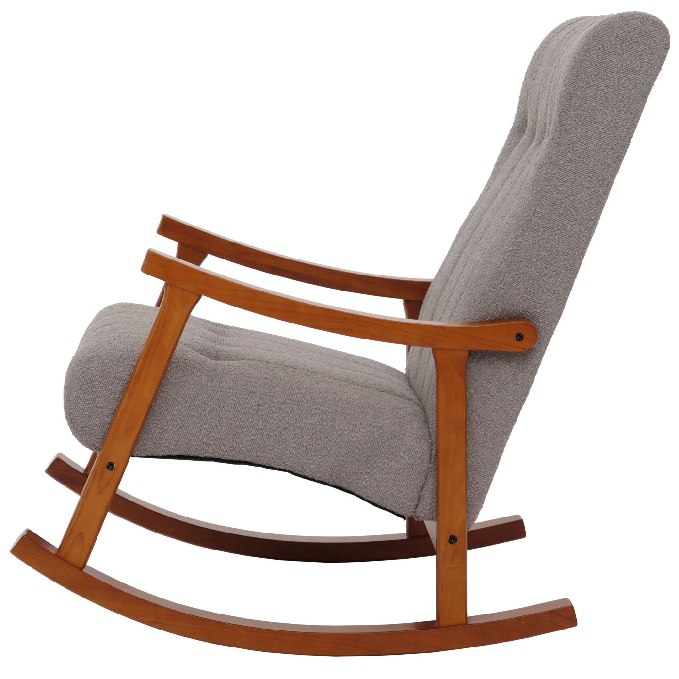 Cosmo Casa - Schommelstoel - Relaxstoel - Hout - FSC Gecertificeerd - Stoftextiel Bouclé - 450gm - Grijs - Frame Walnootlook