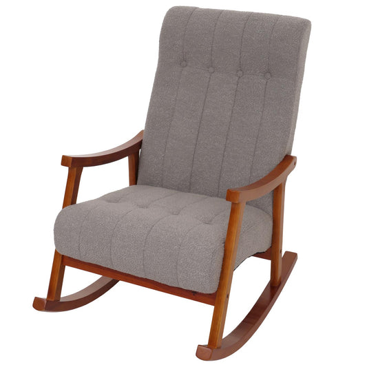 Cosmo Casa - Schommelstoel - Relaxstoel - Hout - FSC Gecertificeerd - Stoftextiel Bouclé - 450gm - Grijs - Frame Walnootlook
