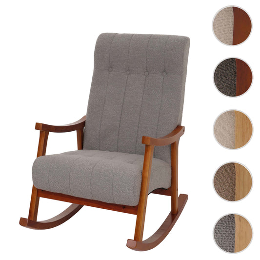 Cosmo Casa - Schommelstoel - Relaxstoel - Hout - FSC Gecertificeerd - Stoftextiel Bouclé - 450gm - Grijs - Frame Walnootlook