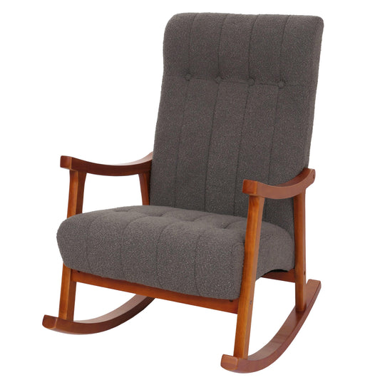 Cosmo Casa - Schommelstoel - Relaxstoel - Hout - FSC Gecertificeerd - Stoftextiel Bouclé - 450gm - Donkergrijs - Frame Walnootlook