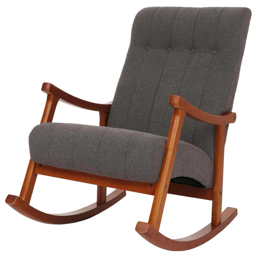 Cosmo Casa - Schommelstoel - Relaxstoel - Hout - FSC Gecertificeerd - Stoftextiel Bouclé - 450gm - Donkergrijs - Frame Walnootlook