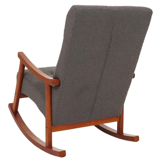 Cosmo Casa - Schommelstoel - Relaxstoel - Hout - FSC Gecertificeerd - Stoftextiel Bouclé - 450gm - Donkergrijs - Frame Walnootlook