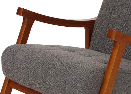 Cosmo Casa - Schommelstoel - Relaxstoel - Hout - FSC Gecertificeerd - Stoftextiel Bouclé - 450gm - Donkergrijs - Frame Walnootlook