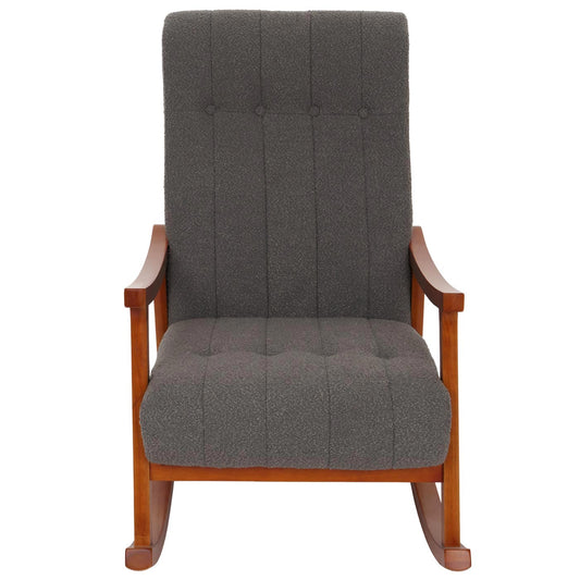 Cosmo Casa - Schommelstoel - Relaxstoel - Hout - FSC Gecertificeerd - Stoftextiel Bouclé - 450gm - Donkergrijs - Frame Walnootlook