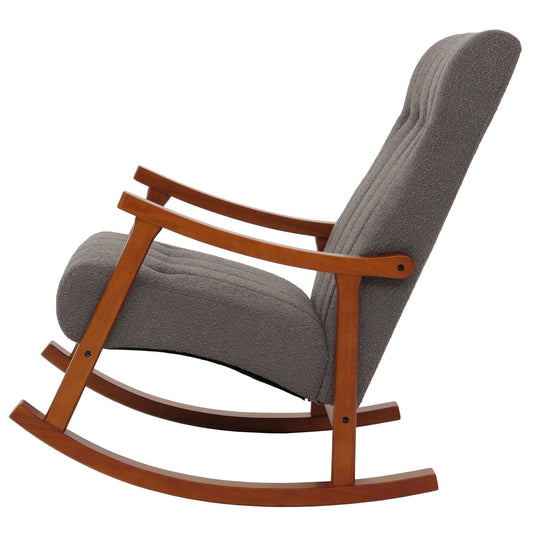 Cosmo Casa - Schommelstoel - Relaxstoel - Hout - FSC Gecertificeerd - Stoftextiel Bouclé - 450gm - Donkergrijs - Frame Walnootlook