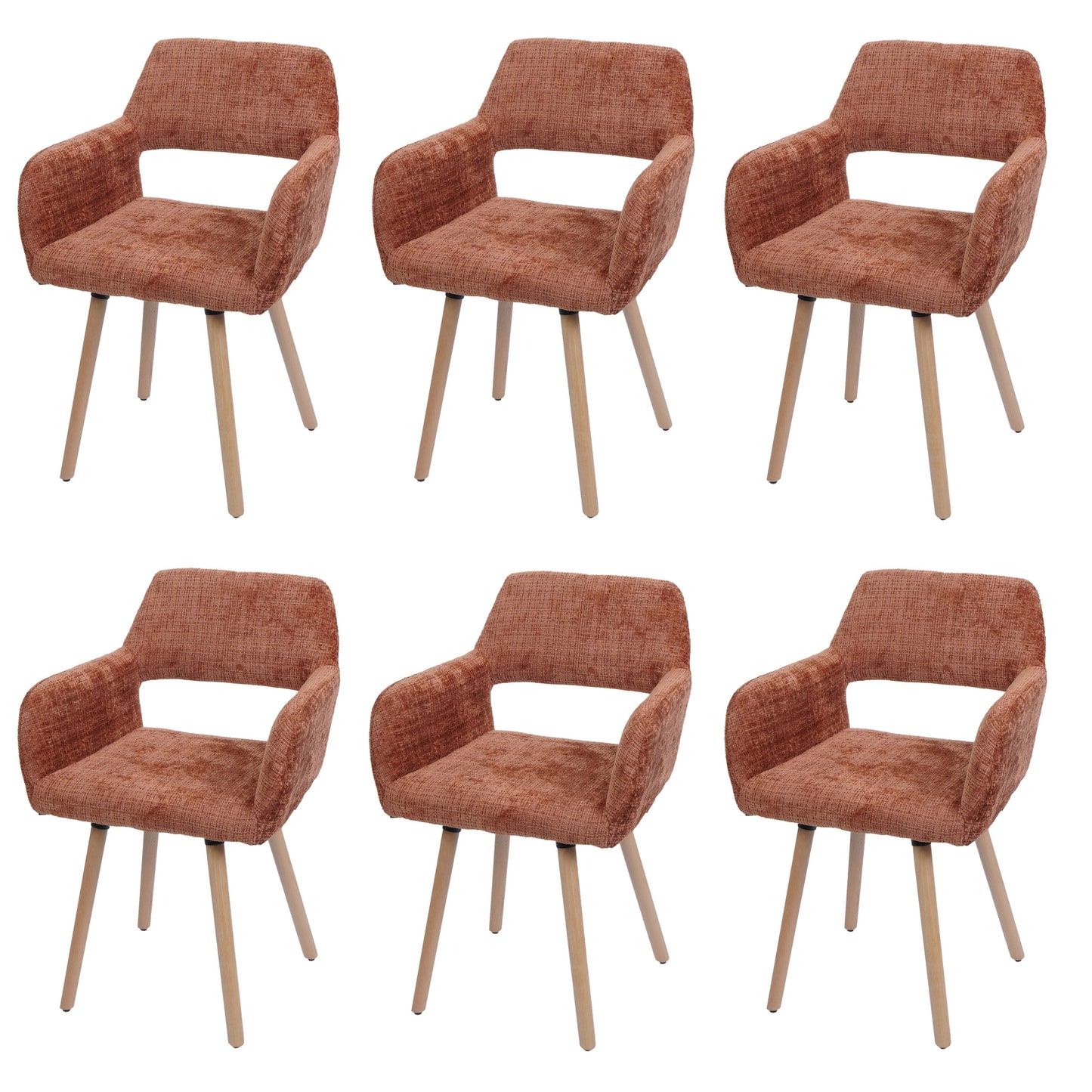 Cosmo Casa - Set van 6 Eetkamerstoelen - Keukenstoelen - Gestoffeerde Stoelen - Hout - Stoftextiel Chenille - 465gm - FSC - Terracotta