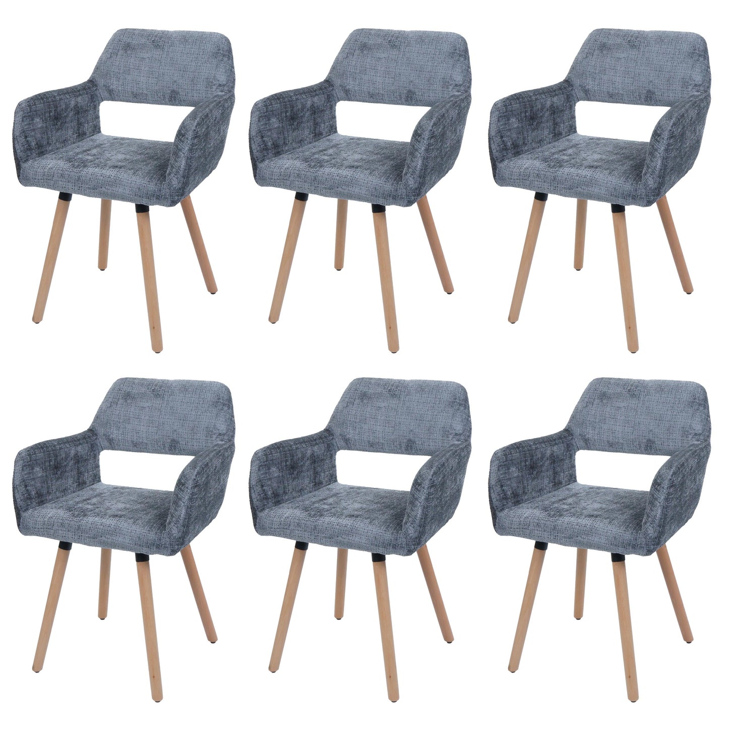 Cosmo Casa - Set van 6 Eetkamerstoelen - Keukenstoelen - Gestoffeerde Stoelen - Hout - Stoftextiel Chenille - 465gm - FSC - Donkergrijs