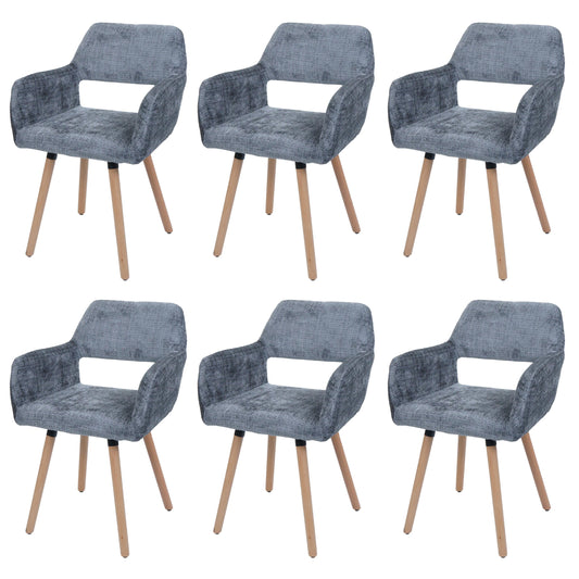 Cosmo Casa - Set van 6 Eetkamerstoelen - Keukenstoelen - Gestoffeerde Stoelen - Hout - Stoftextiel Chenille - 465gm - FSC - Donkergrijs