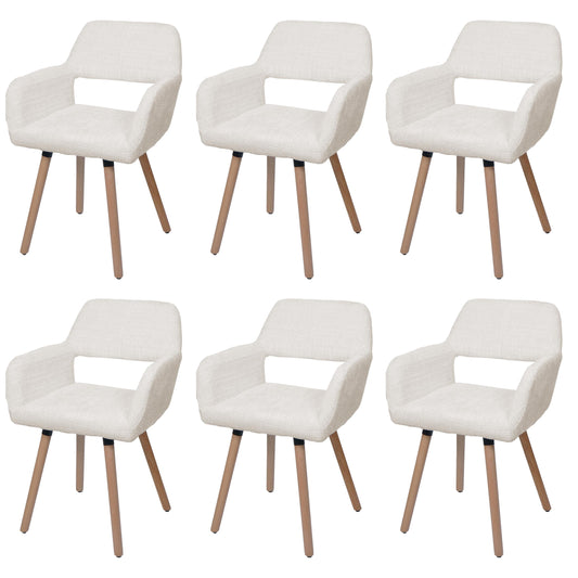 Cosmo Casa - Set van 6 Eetkamerstoelen - Keukenstoel - Gestoffeerde Stoel - Hout - Stoftextiel Chenille - 465gm - FSC - Crème
