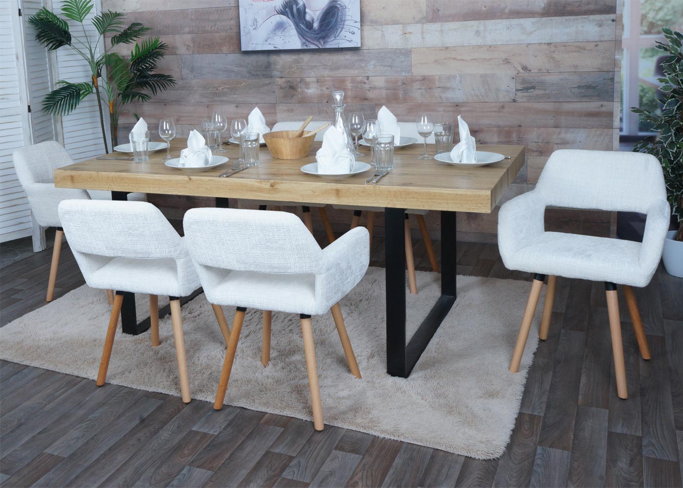 Cosmo Casa - Eetkamerstoel - Keukenstoel - Gestoffeerde Stoel - Hout - Stoftextiel Chenille - 465gm - FSC - Crème