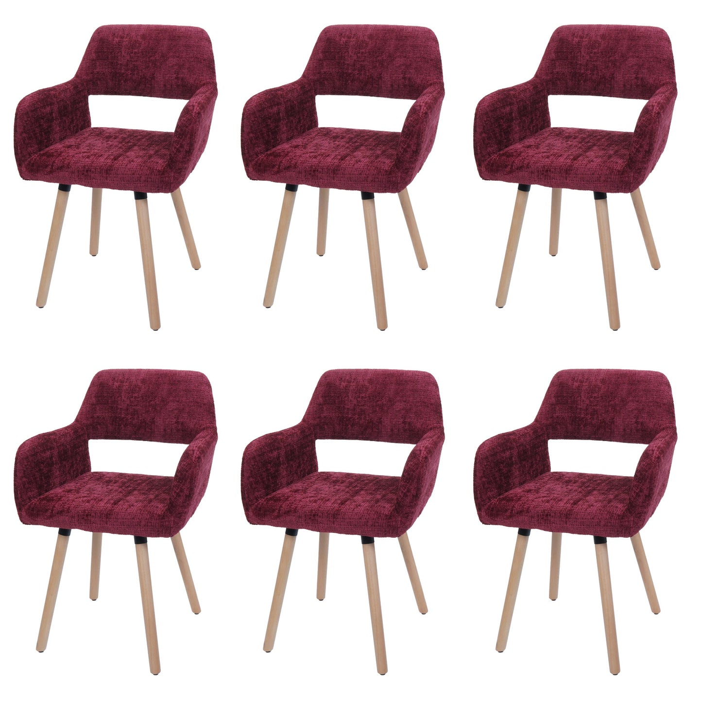 Cosmo Casa - Set van 6 Eetkamerstoelen - Keukenstoelen - Gestoffeerde Stoelen - Hout - Stoftextiel Chenille - 465gm - FSC - Bordeaux