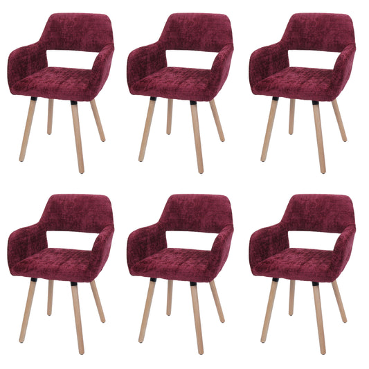 Cosmo Casa - Set van 6 Eetkamerstoelen - Keukenstoelen - Gestoffeerde Stoelen - Hout - Stoftextiel Chenille - 465gm - FSC - Bordeaux
