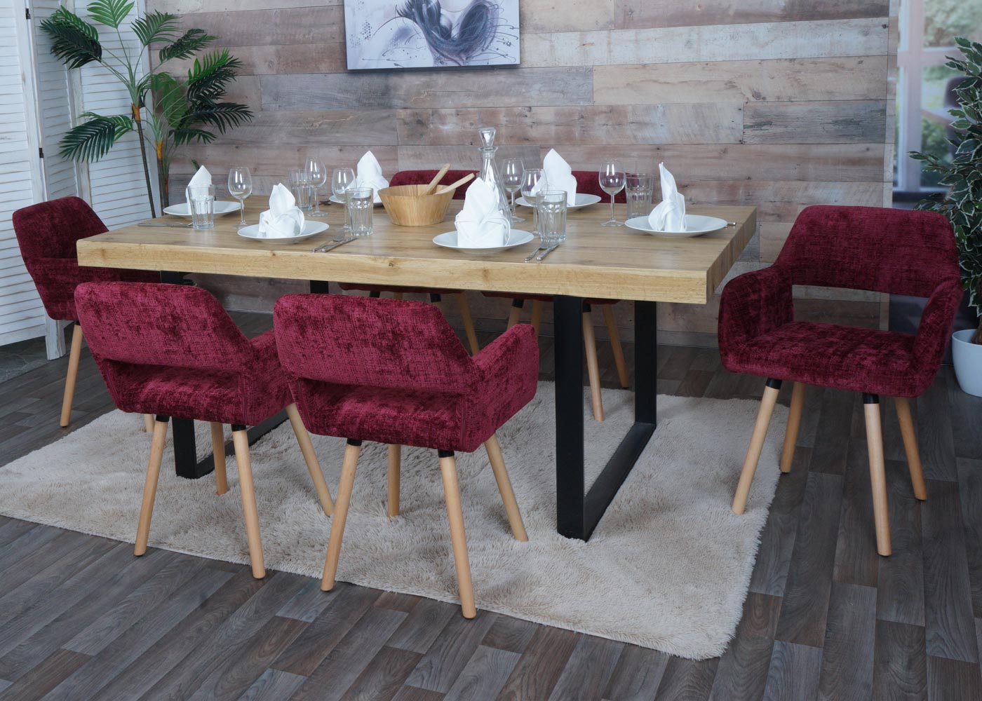 Cosmo Casa - Eetkamerstoel - Keukenstoel - Gestoffeerde Stoel - Hout - Stoftextiel Chenille - 465gm - FSC - Bordeaux