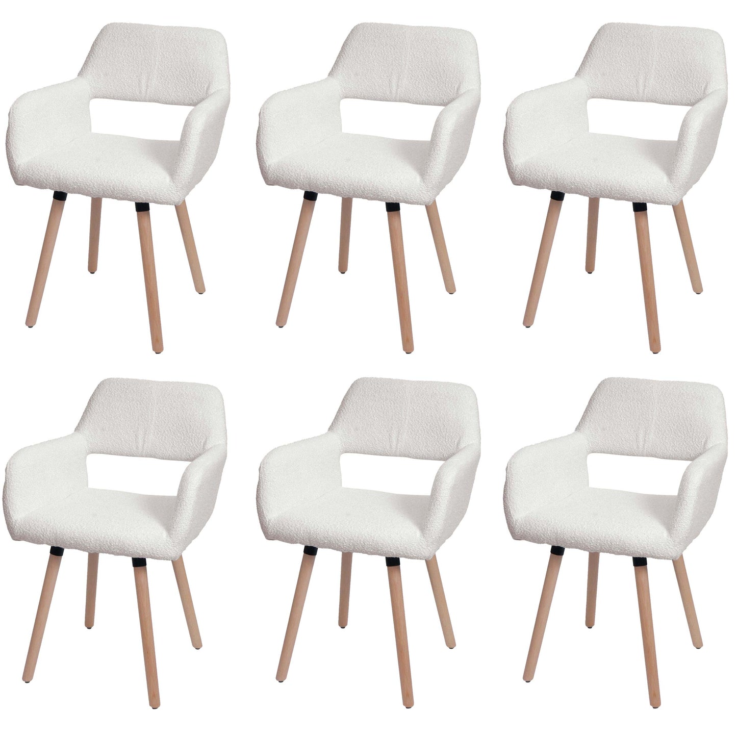 Cosmo Casa - Set van 6 Eetkamerstoelen - Keukenstoelen - Gestoffeerde Stoelen - Hout - Stoftextiel Bouclé - 450gm - FSC - Crème