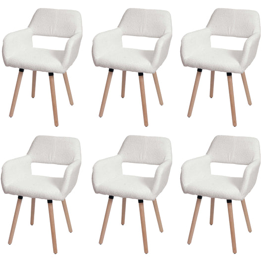 Cosmo Casa - Set van 6 Eetkamerstoelen - Keukenstoelen - Gestoffeerde Stoelen - Hout - Stoftextiel Bouclé - 450gm - FSC - Crème