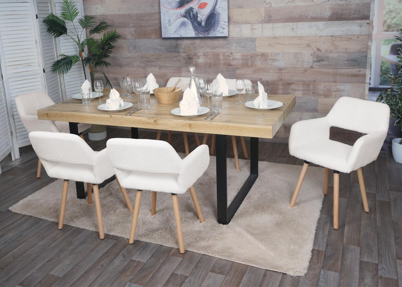 Cosmo Casa - Eetkamerstoel - Keukenstoel - Gestoffeerde Stoel - Hout - Stoftextiel Bouclé - 450gm - FSC - Crème