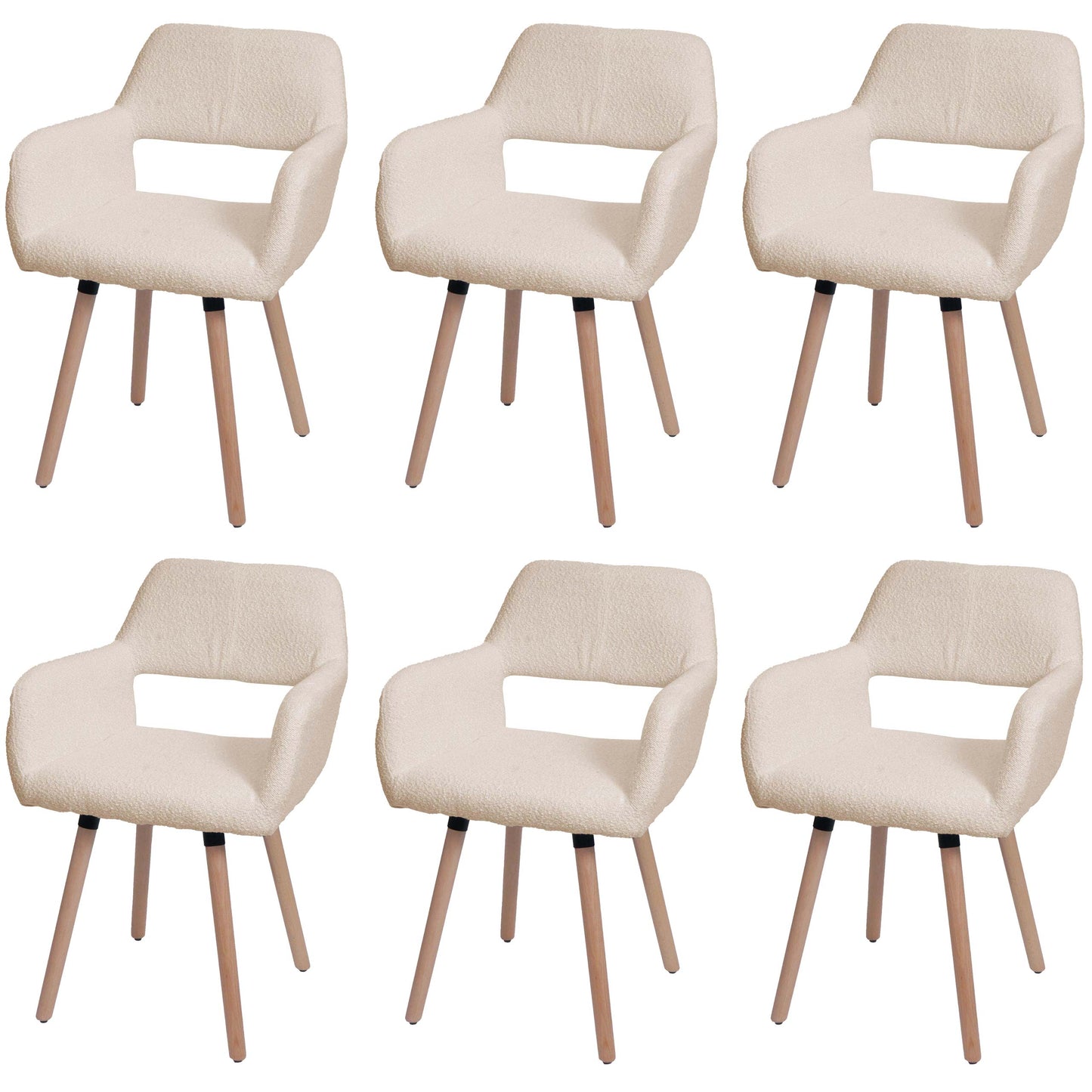 Cosmo Casa - Set van 6 Eetkamerstoelen - Keukenstoelen - Gestoffeerde Stoelen - Hout - Stoftextiel Bouclé - 450gm - FSC - Beige