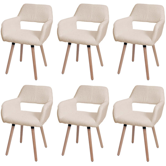 Cosmo Casa - Set van 6 Eetkamerstoelen - Keukenstoelen - Gestoffeerde Stoelen - Hout - Stoftextiel Bouclé - 450gm - FSC - Beige