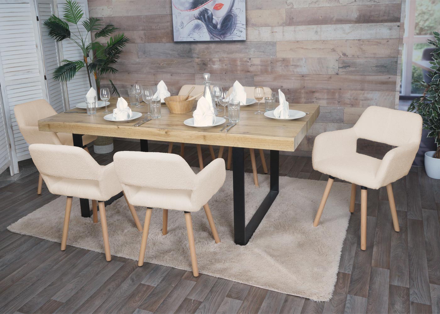 Cosmo Casa - Eetkamerstoel - Keukenstoel - Gestoffeerde Stoel - Hout - Stoftextiel Bouclé - 450gm - FSC - Beige