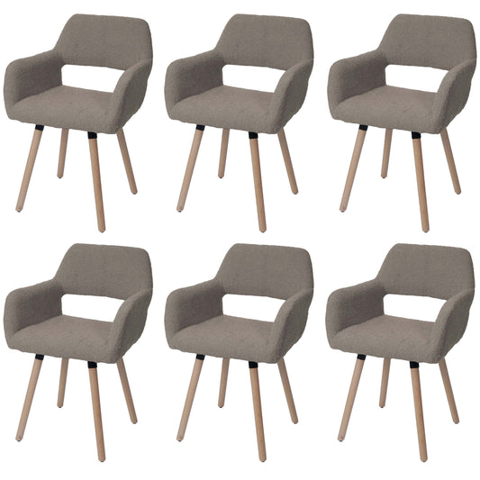 Cosmo Casa - Set van 6 Eetkamerstoelen - Keukenstoel - Gestoffeerde Stoel - Hout - Stoftextiel Bouclé - 450gm - FSC - Taupe
