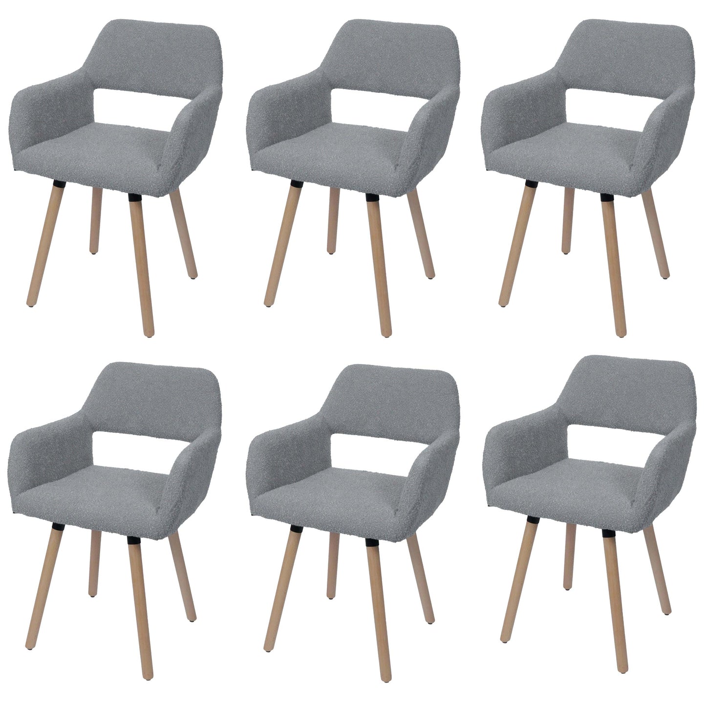 Cosmo Casa - Set van 6 Eetkamerstoelen - Keukenstoel - Gestoffeerde Stoel - Hout - Stoftextiel Bouclé - 450gm - FSC - Grijs