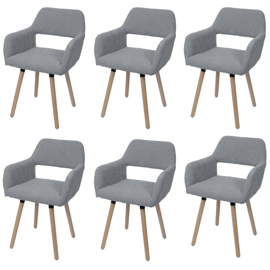 Cosmo Casa - Set van 6 Eetkamerstoelen - Keukenstoel - Gestoffeerde Stoel - Hout - Stoftextiel Bouclé - 450gm - FSC - Grijs
