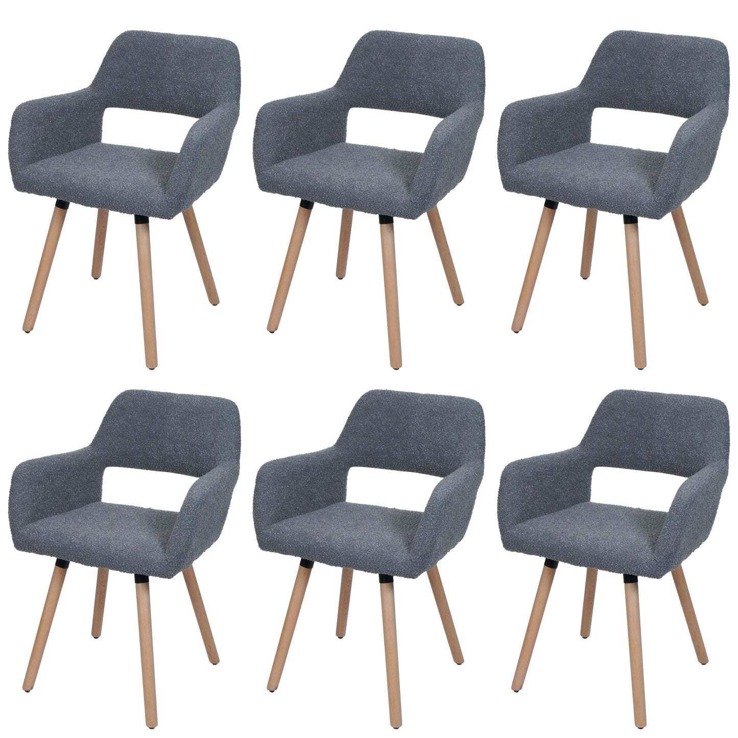 Cosmo Casa - Set van 6 Eetkamerstoelen - Keukenstoel - Gestoffeerde Stoel - Hout - Stoftextiel Bouclé - 450gm - FSC - Donkergrijs