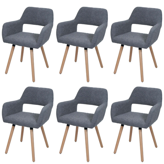 Cosmo Casa - Set van 6 Eetkamerstoelen - Keukenstoel - Gestoffeerde Stoel - Hout - Stoftextiel Bouclé - 450gm - FSC - Donkergrijs
