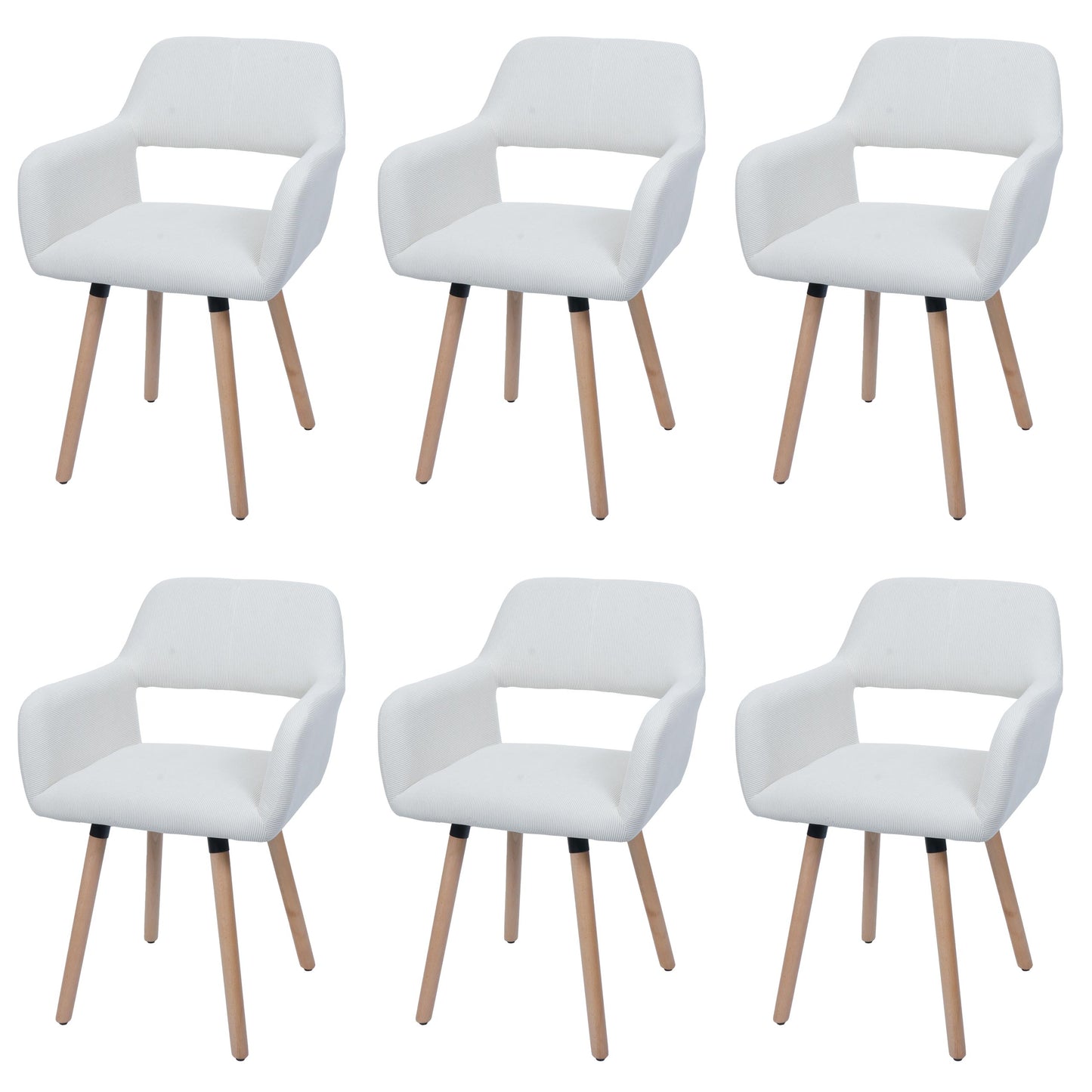 Cosmo Casa - Set van 6 Eetkamerstoelen - Keukenstoel - Gestoffeerde Stoel - Hout - Stoftextielkoord - 400gm - FSC - Crème Wit