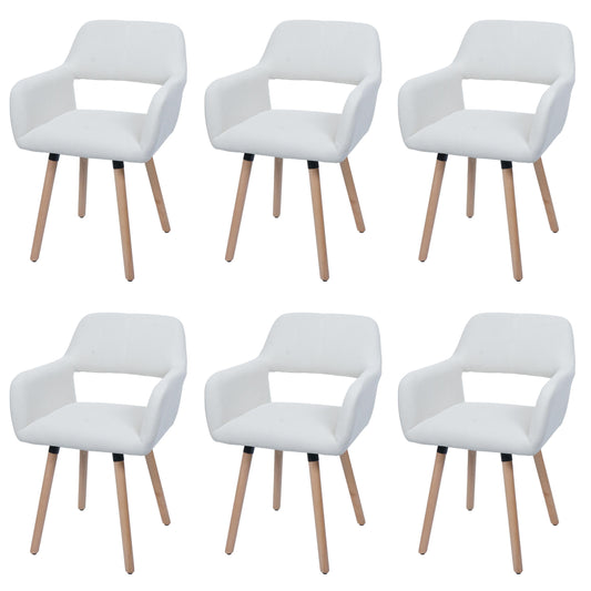 Cosmo Casa - Set van 6 Eetkamerstoelen - Keukenstoel - Gestoffeerde Stoel - Hout - Stoftextielkoord - 400gm - FSC - Crème Wit