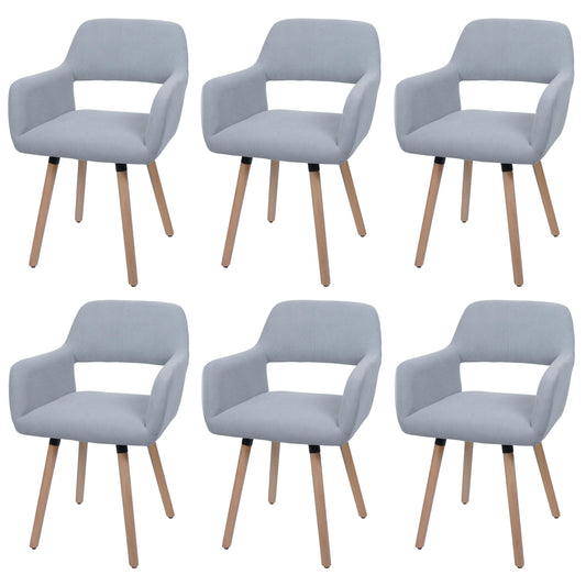Cosmo Casa - Set van 6 Eetkamerstoelen - Keukenstoel - Gestoffeerde Stoel - Hout - Stoftextielkoord - 400gm - FSC - Lichtgrijs
