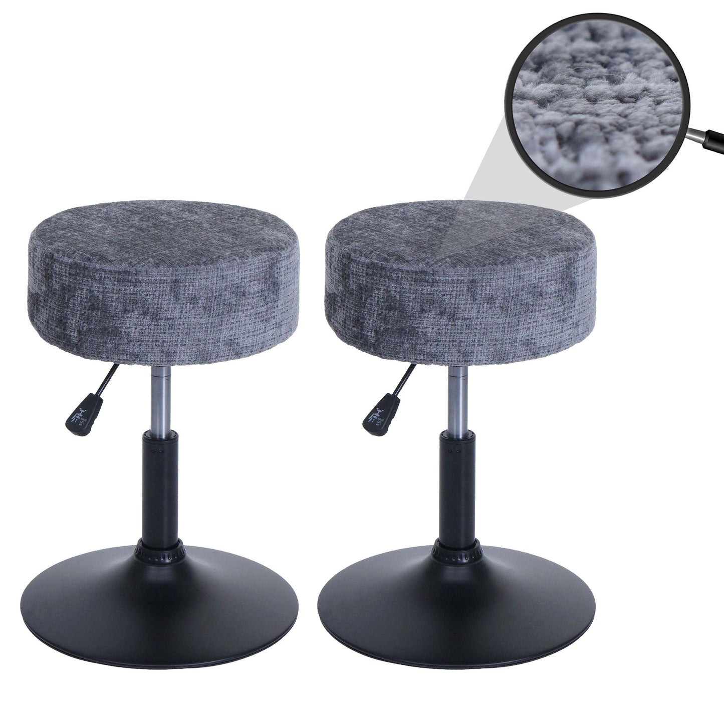 Cosmo Casa - Set van 2 Krukken - In Hoogte Verstelbaar & Draaibaar - Chenille Stof - Donkergrijs