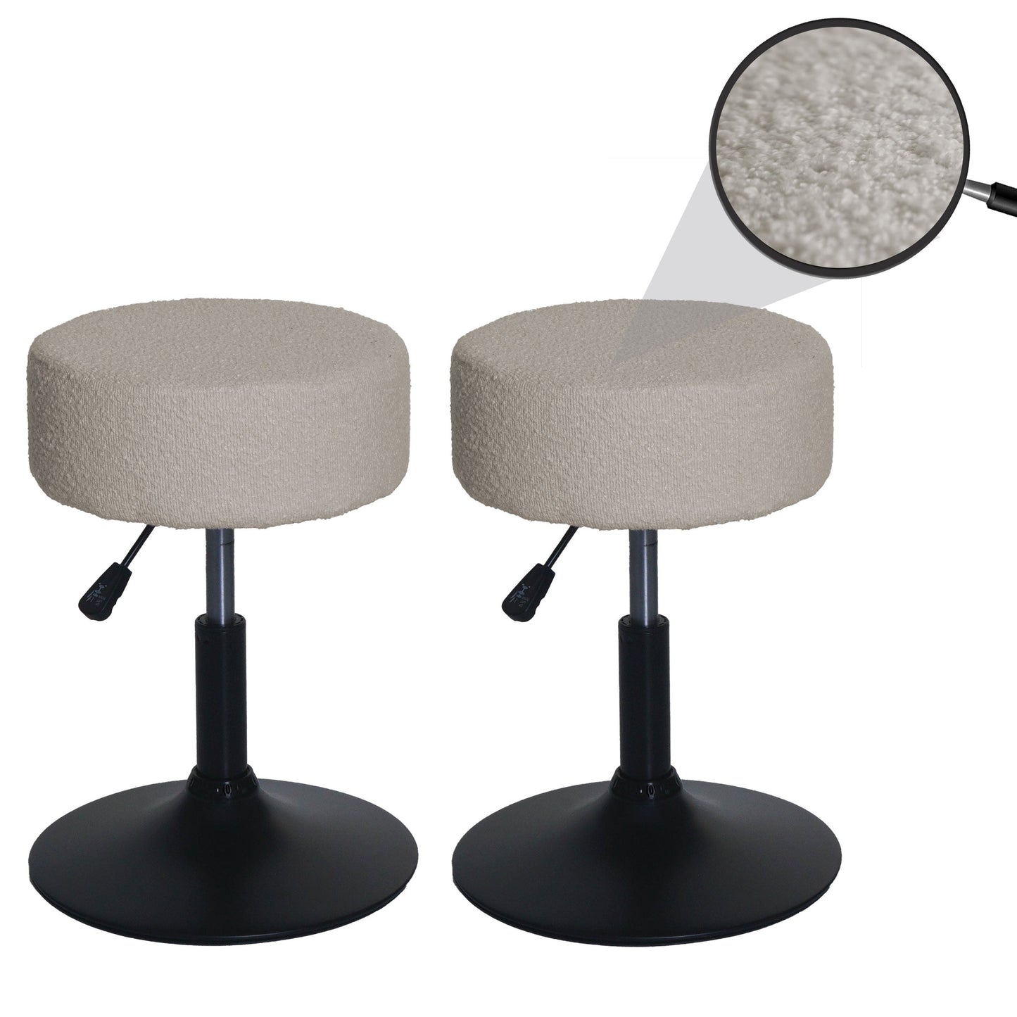 Cosmo Casa - Set van 2 Krukken - Make-up Kruk - In Hoogte Verstelbaar & Draaibaar - Boucle Stof - Beige
