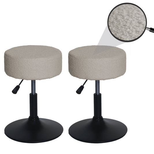 Cosmo Casa - Set van 2 Krukken - Make-up Kruk - In Hoogte Verstelbaar & Draaibaar - Boucle Stof - Beige