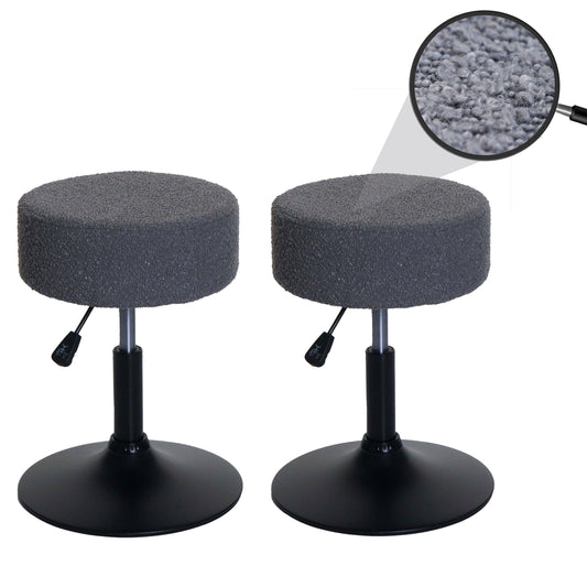 Cosmo Casa - Set van 2 Krukken - Make-up Kruk - In Hoogte Verstelbaar & Draaibaar - Boucle Stof - Donkergrijs