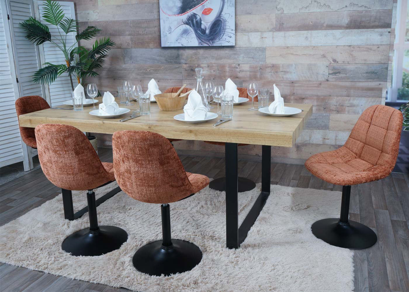 Cosmo Casa - Eetkamerstoel - Keukenstoel - Draaistoel - Staal - Stoftextiel Chenille - 465gm - FSC - Terracotta