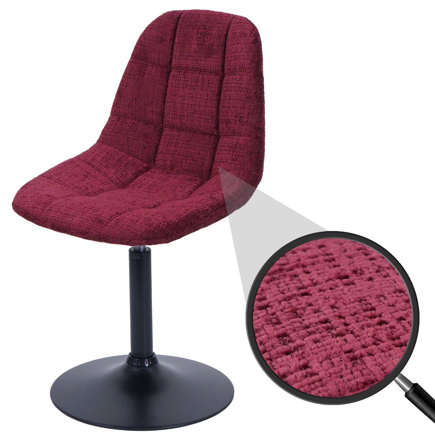 Cosmo Casa - Eetkamerstoel - Keukenstoel - Draaistoel - Staal - Stoftextiel Chenille - 465gm - FSC - Bordeaux