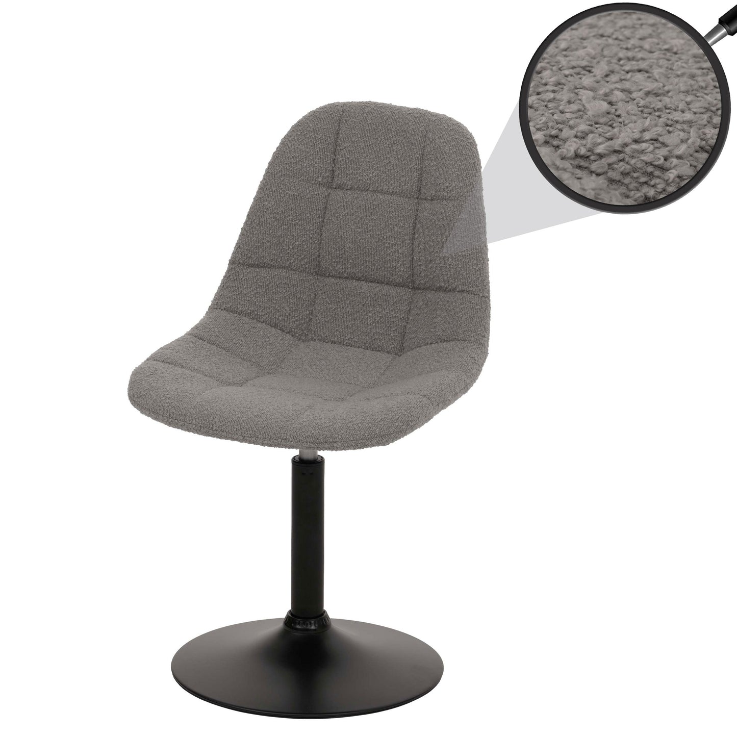 Cosmo Casa - Eetkamerstoel - Keukenstoel - Draaistoel - Staal - Stoftextiel Bouclé - 450gm - FSC - Grijs