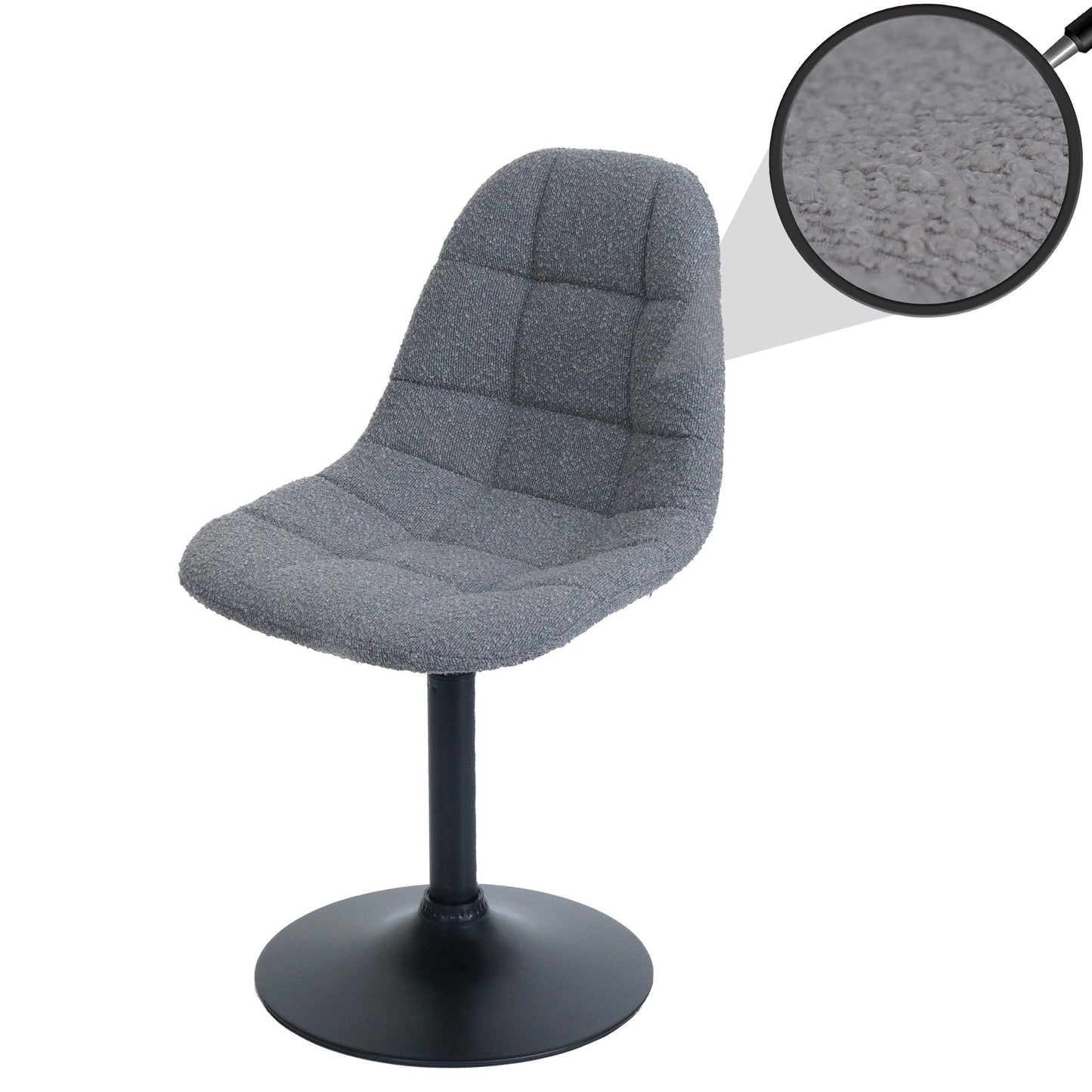 Cosmo Casa - Eetkamerstoel - Keukenstoel - Draaistoel - Staal - Stoftextiel Bouclé - 450gm - FSC - Donkergrijs