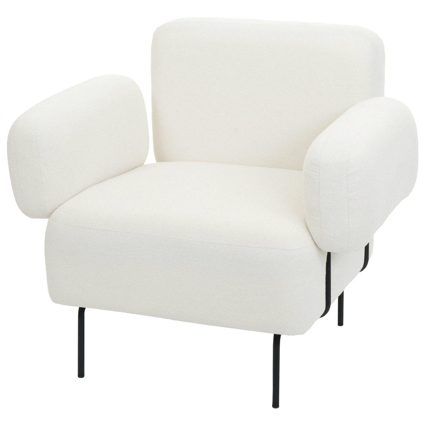Cosmo Casa - Loungestoel - Cocktailstoel - Gestoffeerde Stoel - Bouclé Stof - Metaal - Crème Wit