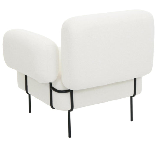 Cosmo Casa - Loungestoel - Cocktailstoel - Gestoffeerde Stoel - Bouclé Stof - Metaal - Crème Wit