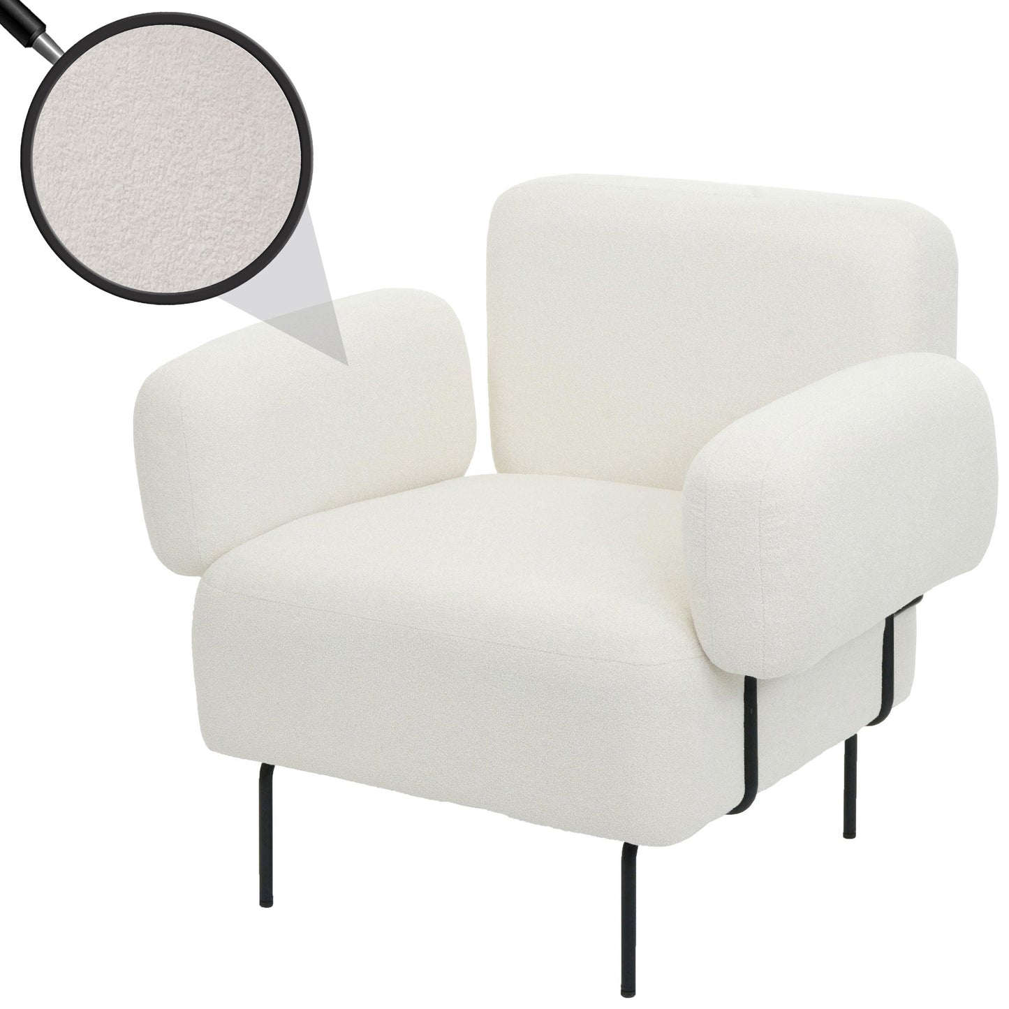 Cosmo Casa - Loungestoel - Cocktailstoel - Gestoffeerde Stoel - Bouclé Stof - Metaal - Crème Wit